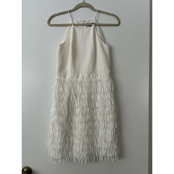 Aidan Mattox White Sleeveless Fringe Trim Dress Sz 2 - Picture 2 of 6